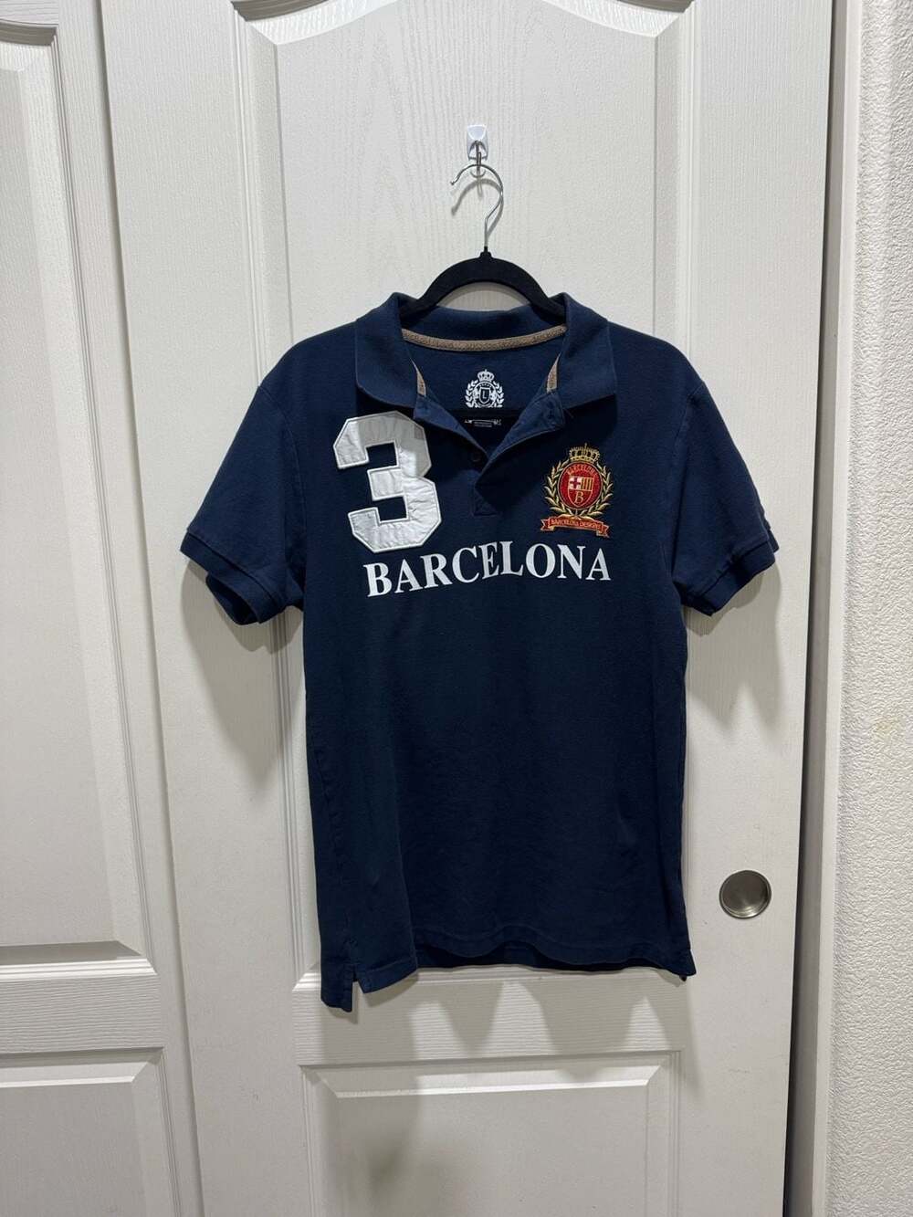 Barcelona Polo Sport Collection Navy Blue Short Sleeve Polo Shirt Number3Patch